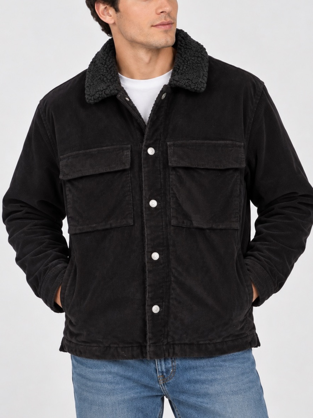 Abercrombie & Fitch Mens Corduroy Sherpa Relaxed fit Jacket Black Size Large